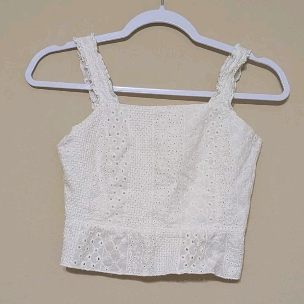 Urban Romantics Coquette Soft Girl White Eyelet Lace Crop Top - Picture 1 of 10